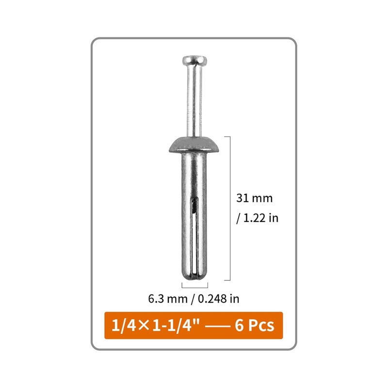 ALLOYPRO 1/4" x 1-1/4"Hammer Drive Nail-in Anchors 40 Pack – Cement Wall Anchors for Concrete Brick Block – Zinc Plated Masonry Fasteners for Electrical Boxes, Brackets, Frames - Image 2